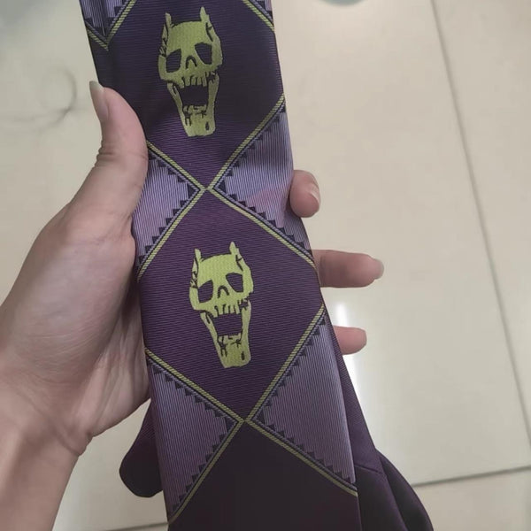 Purple ground + acid-yellow Killer Queen skull motif, full-length jacquard weave