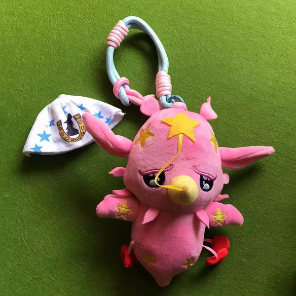 Pink Star Plush Keychain - charm flat lay with star bandana and cord loop
