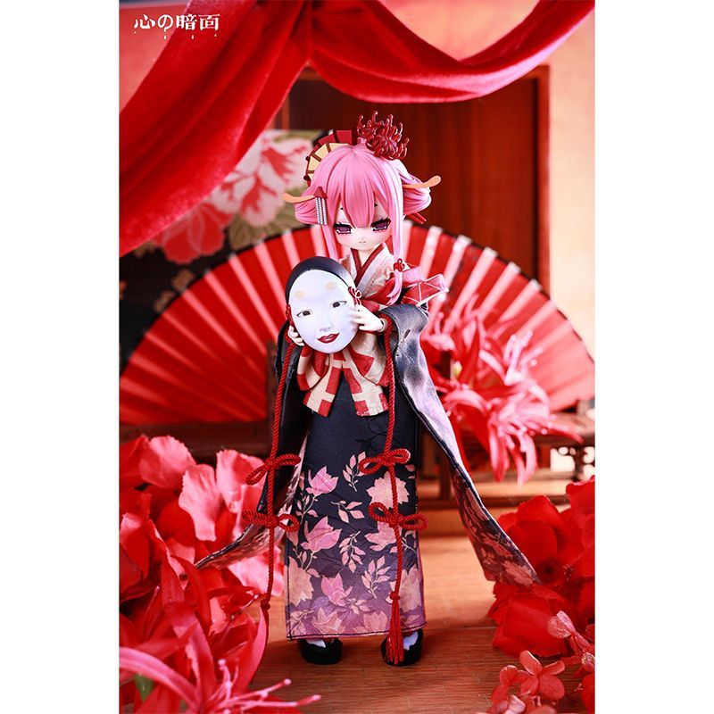 Heart's Dark Side 1/6 BJD blind box - secret design, Evil Courtesan doll in a red kimono with a folding fan
