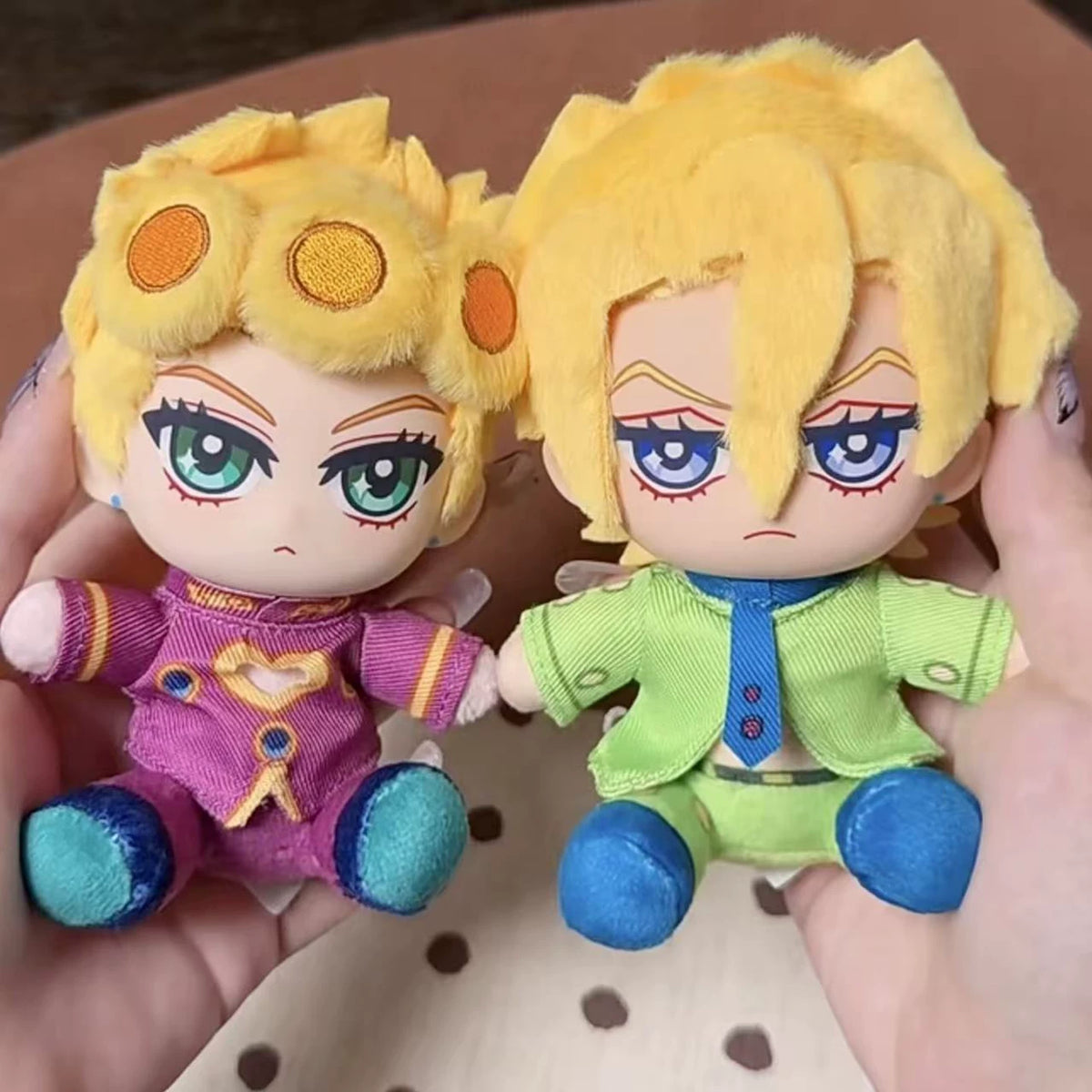 Golden Wind plush keychain Giorno Giovanna and Pannacotta Fugo pair held in hand