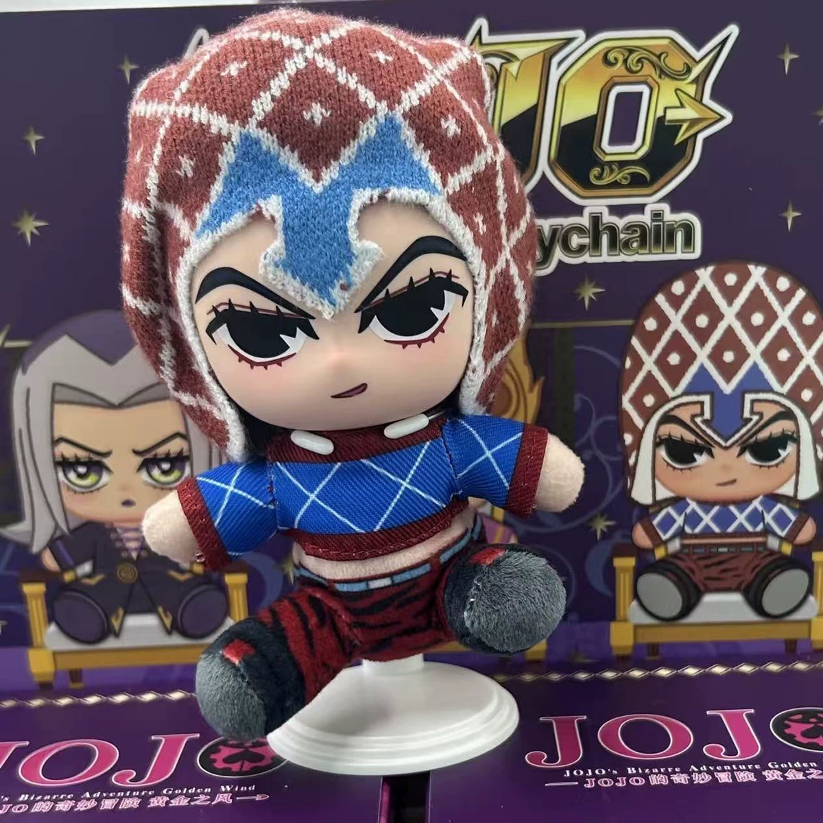 Golden Wind plush keychain Mista and Narancia pair held in hand