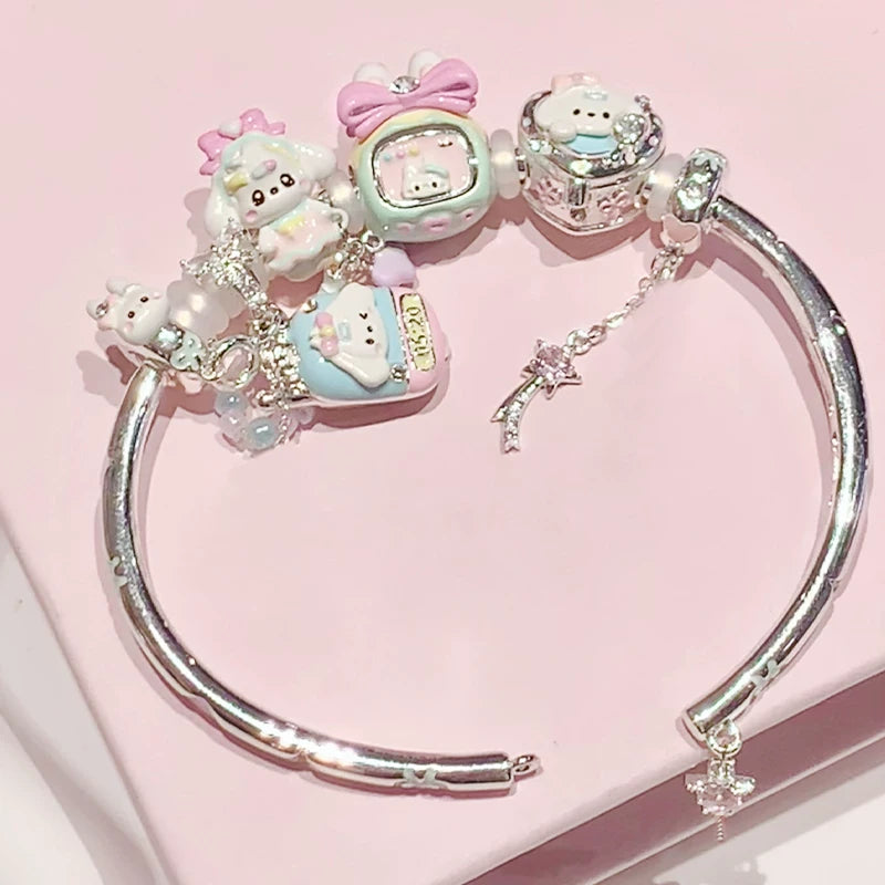 Fujima Ma - Enamel silver plated bracelet with girls charm - Detail View 4