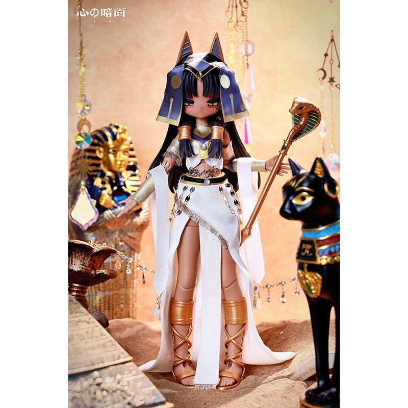 Heart's Dark Side 1/6 BJD blind box - pharaoh doll with staff and jackal, alternate angle