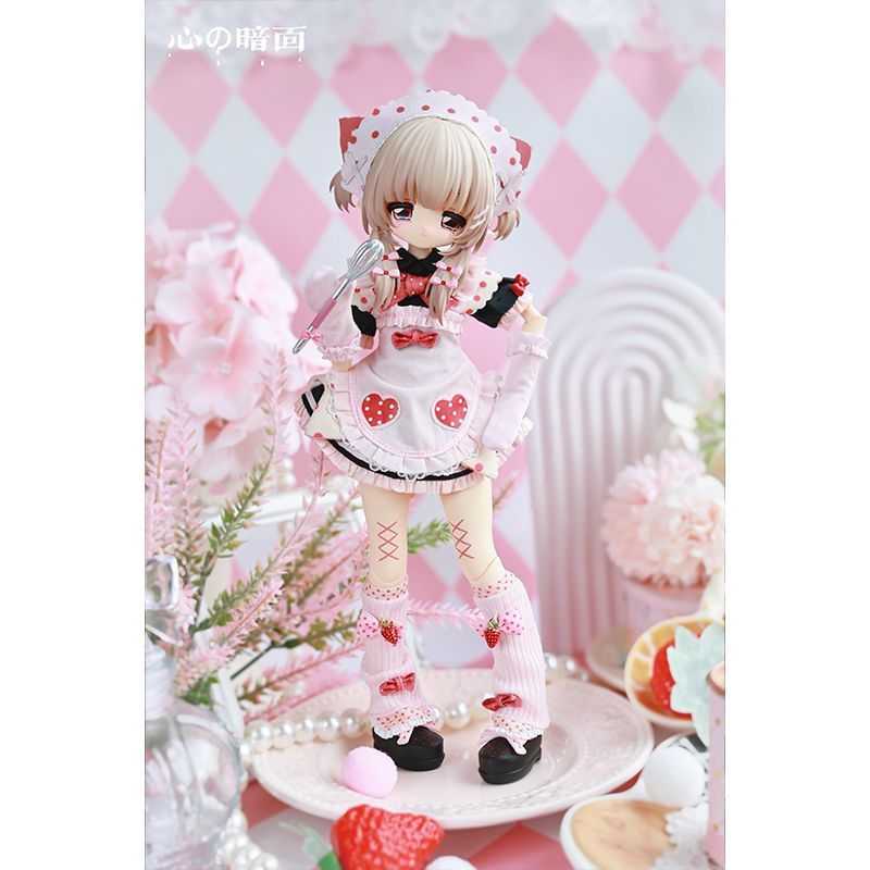 Heart's Dark Side 1/6 BJD blind box - dessert chef doll on a pink cake platter with pastel dessert props