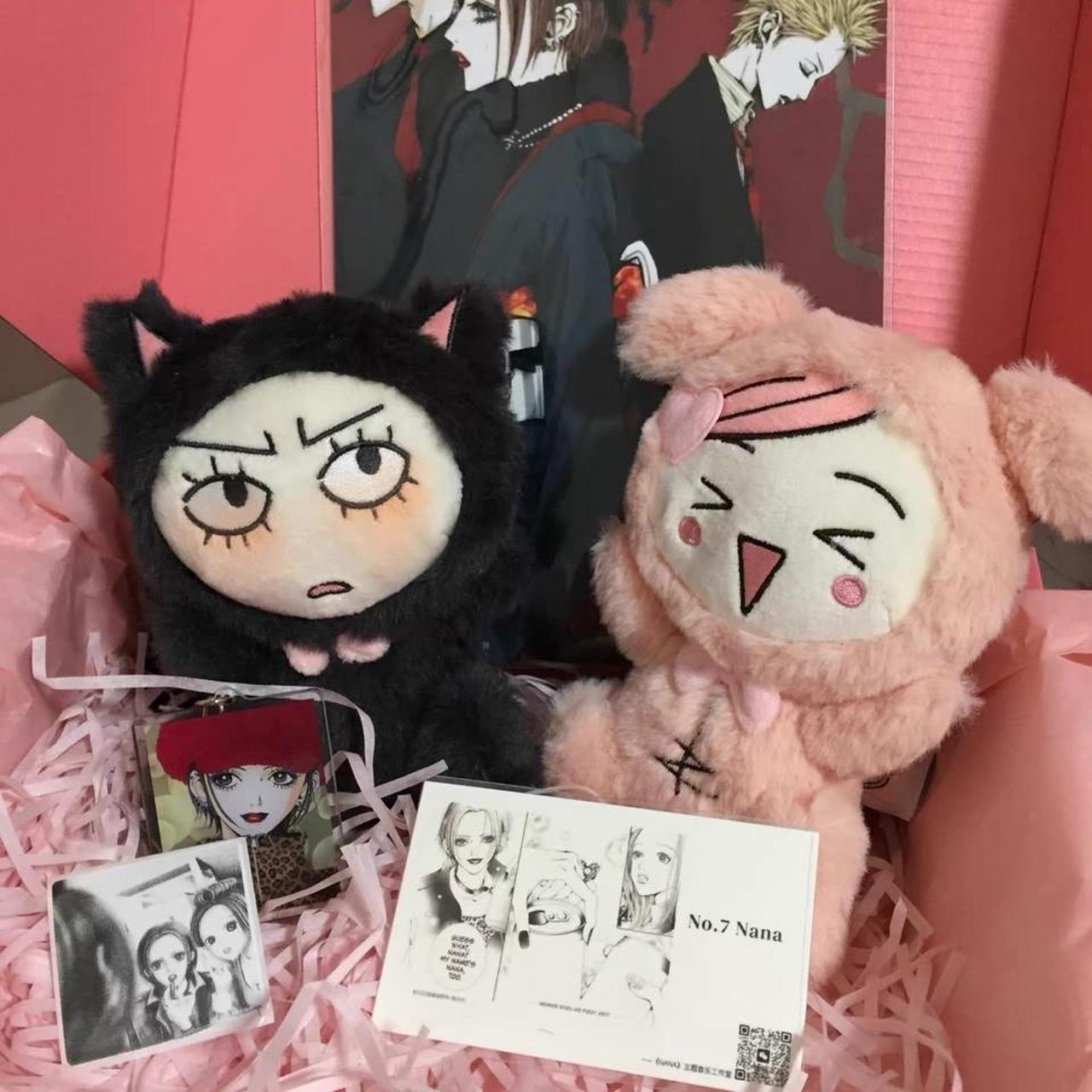 Nana plushies set: pink and black anime plush dolls in gift box with photo cards, made-to-order kawaii collectible from Fujima Ma
