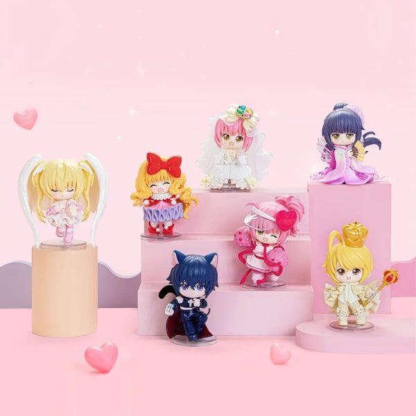 TOP TOY Shugo Chara! Guardians of Memory blind box - full lineup of all six regular figures on a pink heart themed step display