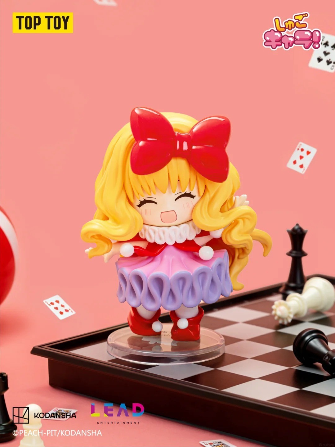 Clown Drop from TOP TOY Shugo Chara! Guardians of Memory blind box - blonde figure with a big red bow on a chessboard with dice